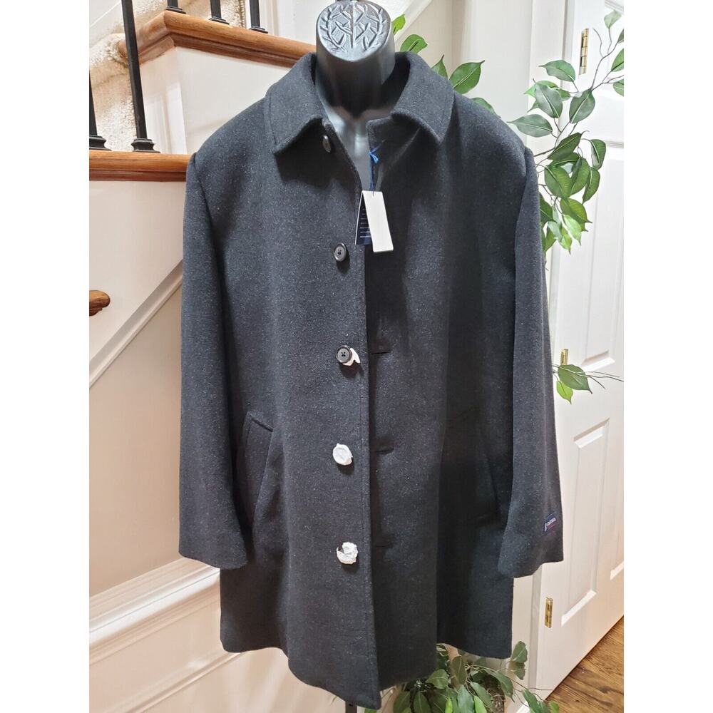 Stafford Mens Black Solid Long Sleeve Collared Button Front Casual Coat Size 38R